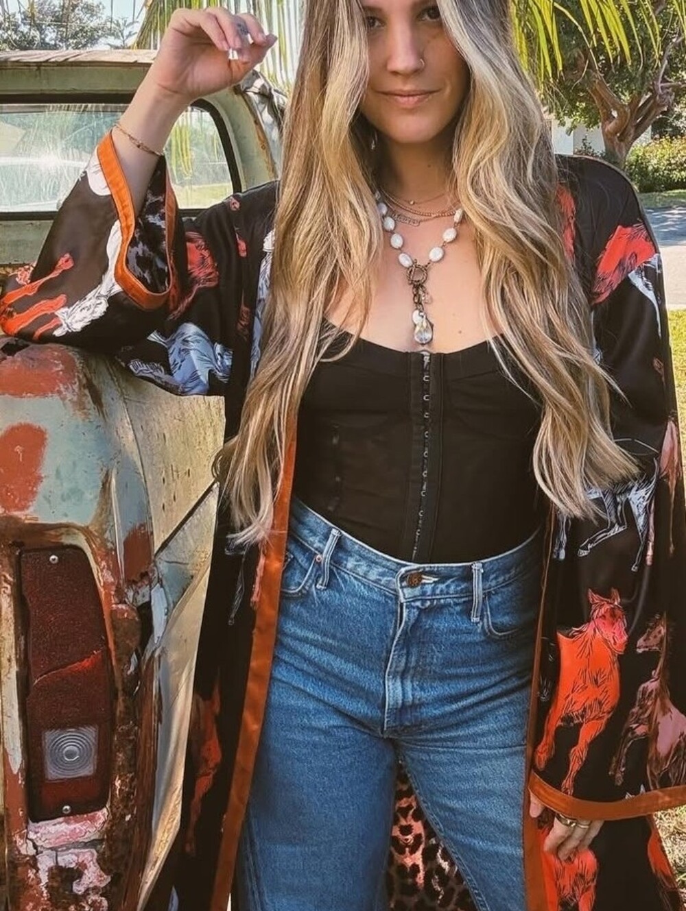 Rebel Yell Horse & Leopard Print Reversible Kimono L/XL NWT